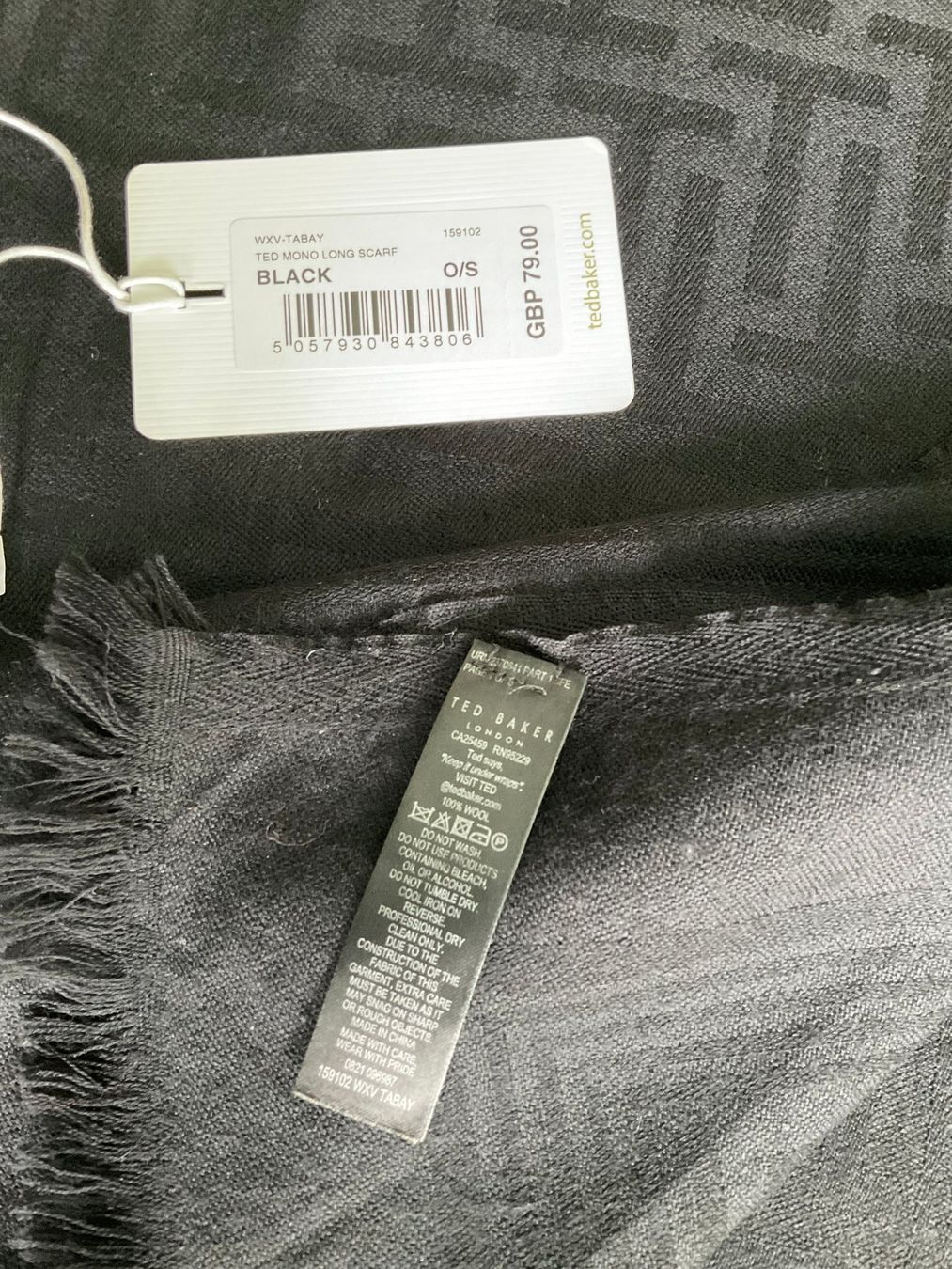 Foulard & Sciarpe: Ted Baker T Monogram 100% Wool Black Long Scarf – Usato da Wettingen venduto da Hbeluga 3