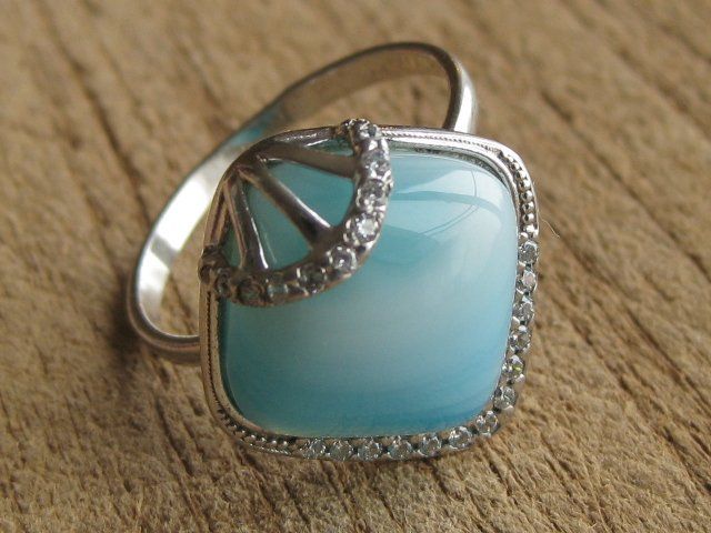 Anelli: Vintage Ring Silber 925 blauer gebänderter Achat / Gr. 61 – Usato da Ermatingen venduto da Decovin