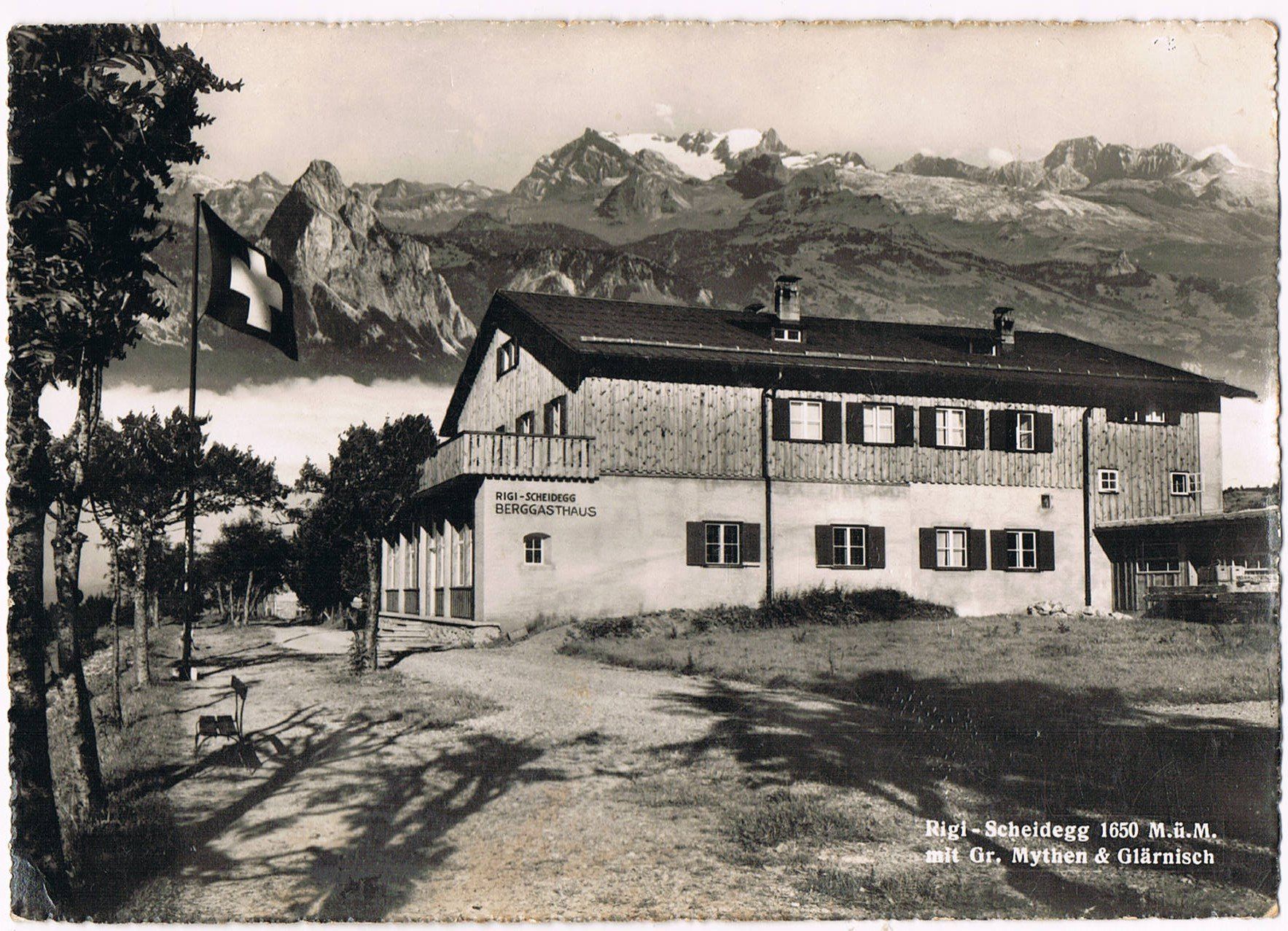 Ansichtskarten: Rigi-Scheidegg mit Gr. Mythen und Glärnisch – Gebraucht aus Buchs AG von Baerfisch