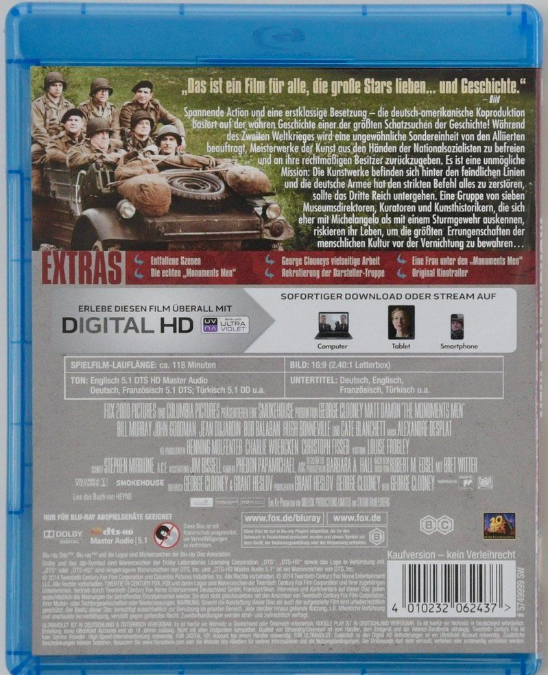 Tutti i DVDs: Monuments Men - ungewöhnliche Helden – Usato da Remetschwil venduto da ufischer19 1