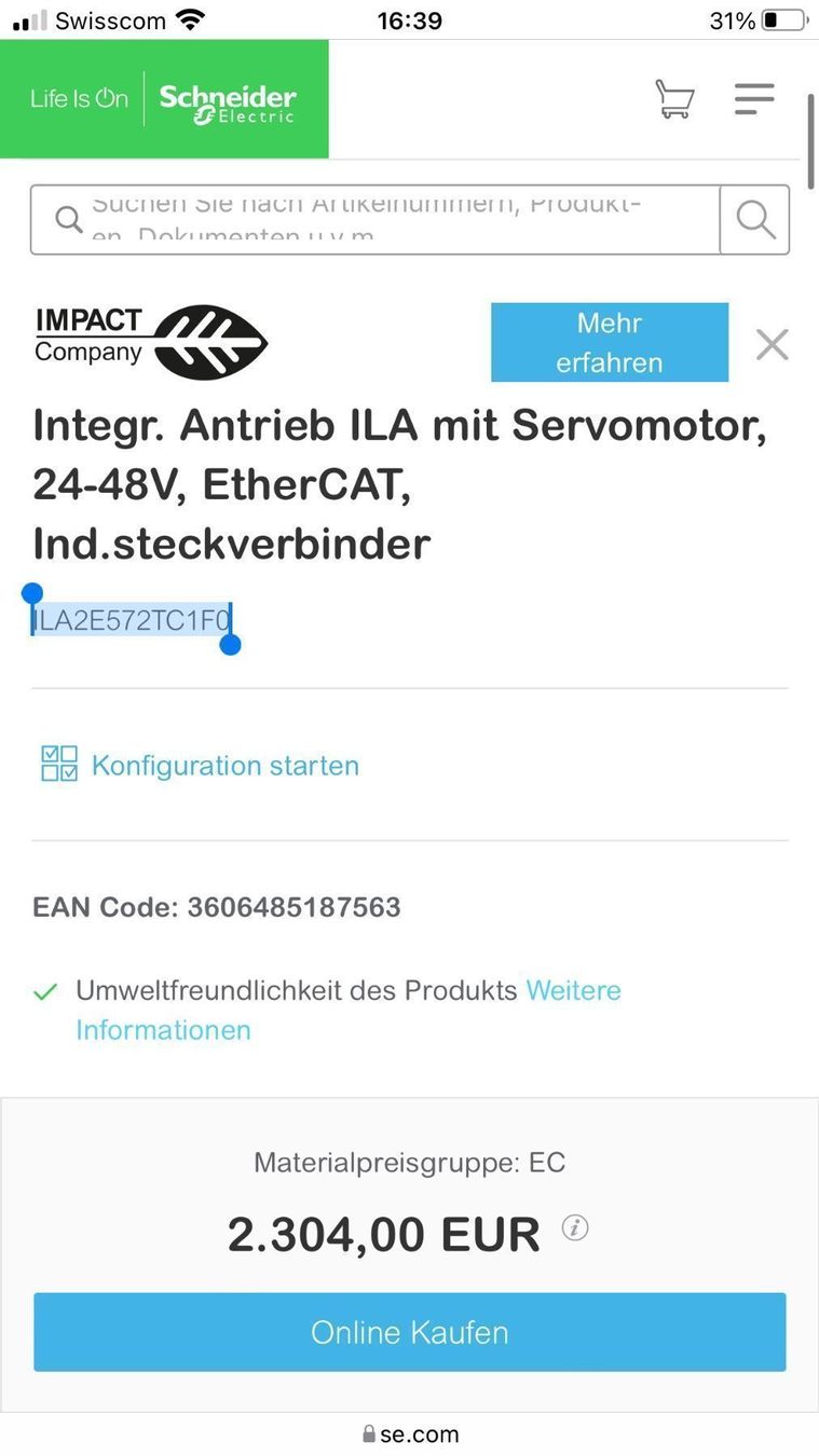 Motoren: Servomotor Lexium ILA2E572TC1A0 mit EtherCAT und Getriebe – Neu (gemäss Beschreibung) aus Subingen von tfe_p7y9 5