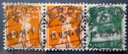Timbres Fils de Tell, Buste de Tell, valeurs se tenant