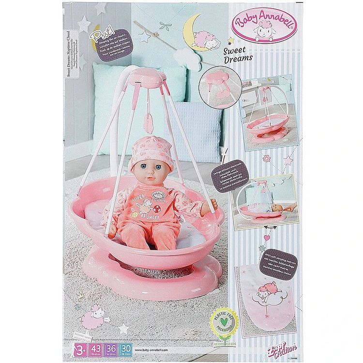 Baby Annabell, poppenbed wit, Baby Annabell Sweet Dreams Bed, poppenbed met hemel, lichtgevende sterren, slaapliedje, matras, deken en kussen, 710302, Zapf Creation