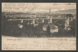 Carte P de 1902 (Gruss aus Bern / Kornhausbrücke mit Alpen )