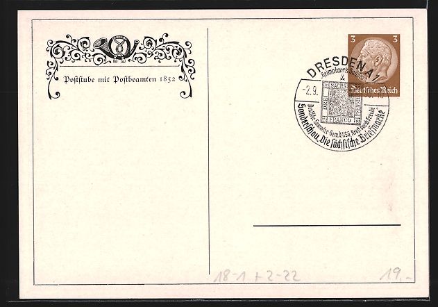 Cancelleria postale: Poststube mit Postbeamten 1852, Ganzsach – Usato da Berlin venduto da bartko-reher 1