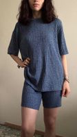 Blaues geripptes Set Shorts & Shirt Gr. L/XL