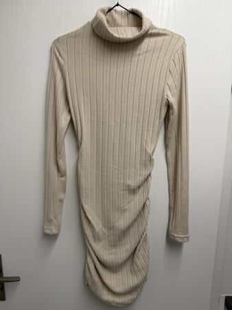 Ribbed Turtleneck Mini Dress - Beige, Size Small, Chic (53)