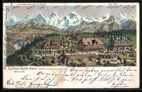Cartoline postali: Litho Gurten-Kulm, Ortschaft mit Restaur – Usato da Berlin venduto da bartko-reher