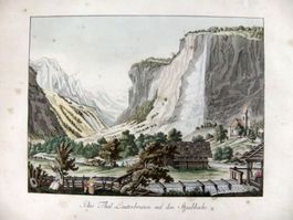 Antiker Farbstich Lauterbrunnen Staubbachfall Schweiz
