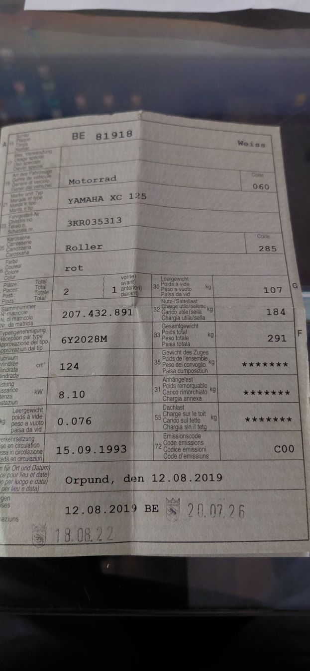 Route: Yahama Beluga 125 4T. – D'occasion à Täuffelen par inox12