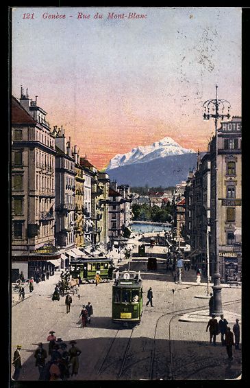 Cartoline postali: Genève, Rue du Mont-Blanc, Strassenbahn – Usato da Berlin venduto da bartko-reher