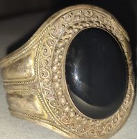 Bracelet ancien argenté avec pierre noire
