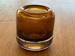 vintage 1960er kleine Glasvase braun / klar 7cm mundgeblasen