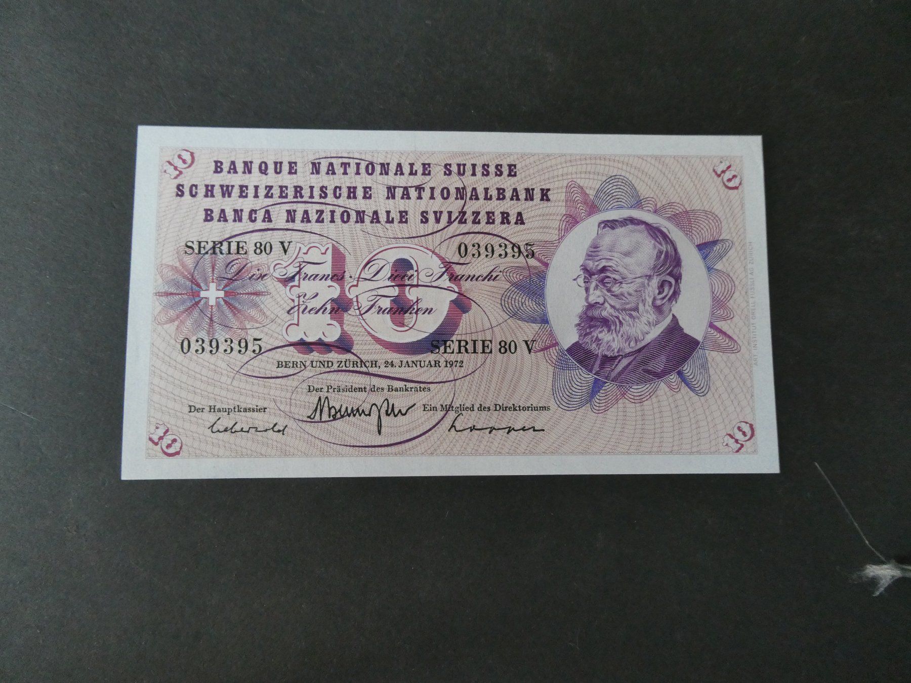 Banknoten: Schweiz 1972, 10 Franken   - ungefaltet – Gebraucht aus Hinterforst von Rohusri