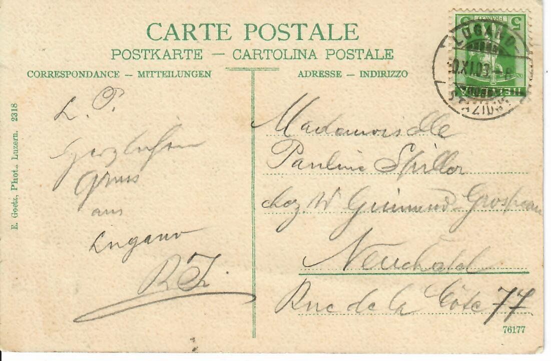 Cartoline postali: Lugano 1903 – Usato da Hochdorf venduto da Ziegel-16 1