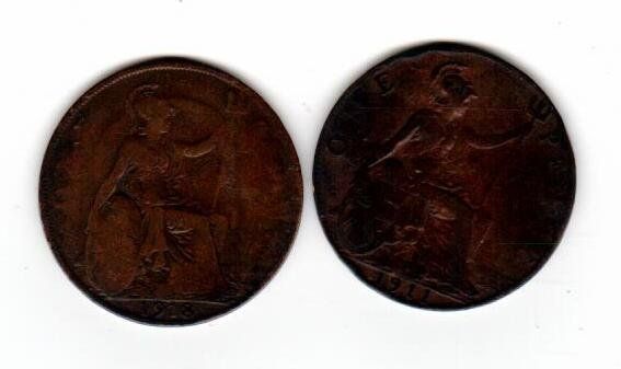 Alle Münzen: 2 Münzen 1911/1918 one Penny – Gebraucht aus Wolhusen von Curver9 1