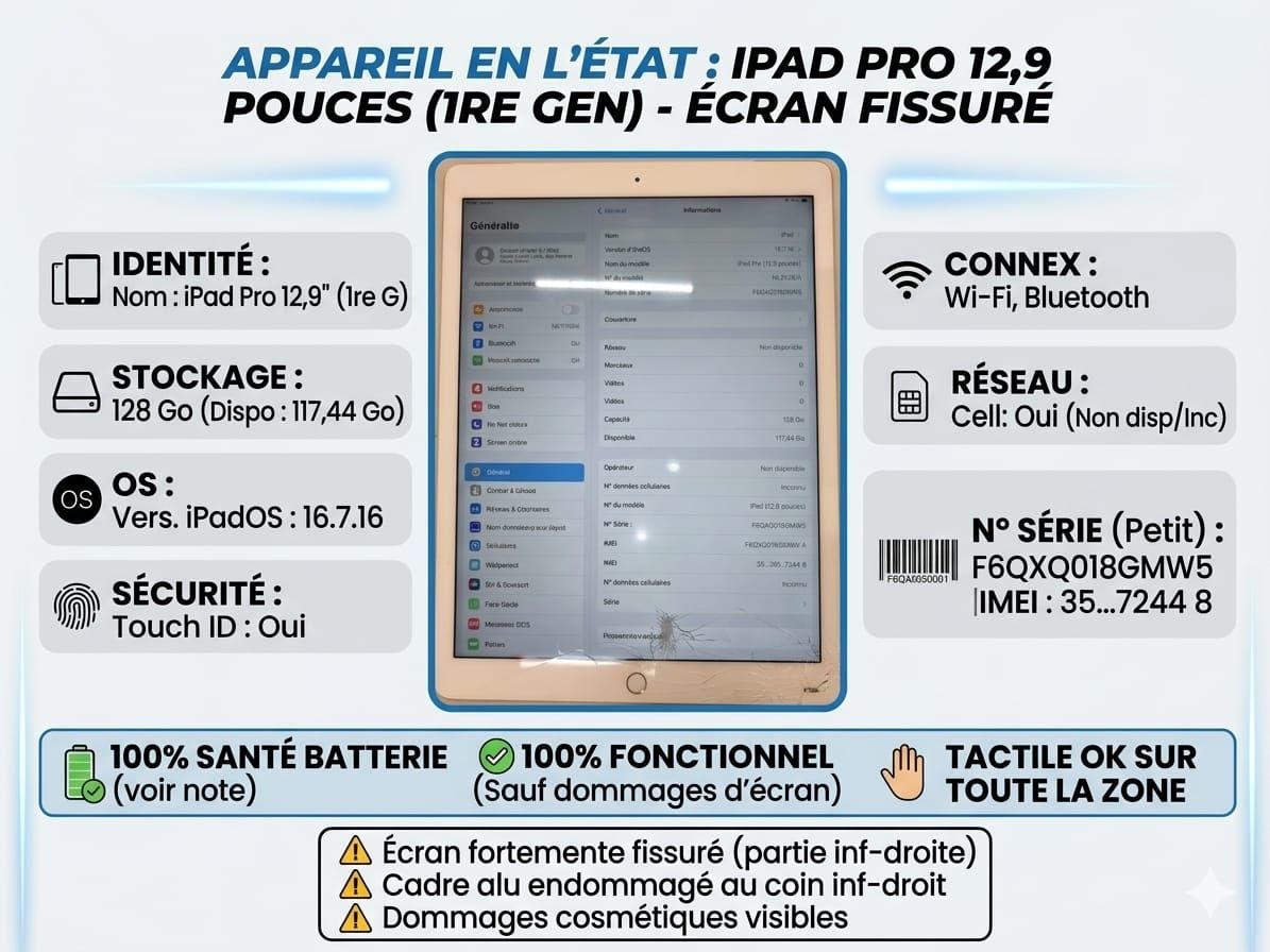 Apple Tablet PC: iPad Pro 12,9 '' 1Re Gen 128 GB – Difettoso da Bussy FR venduto da rom_m9y5 1