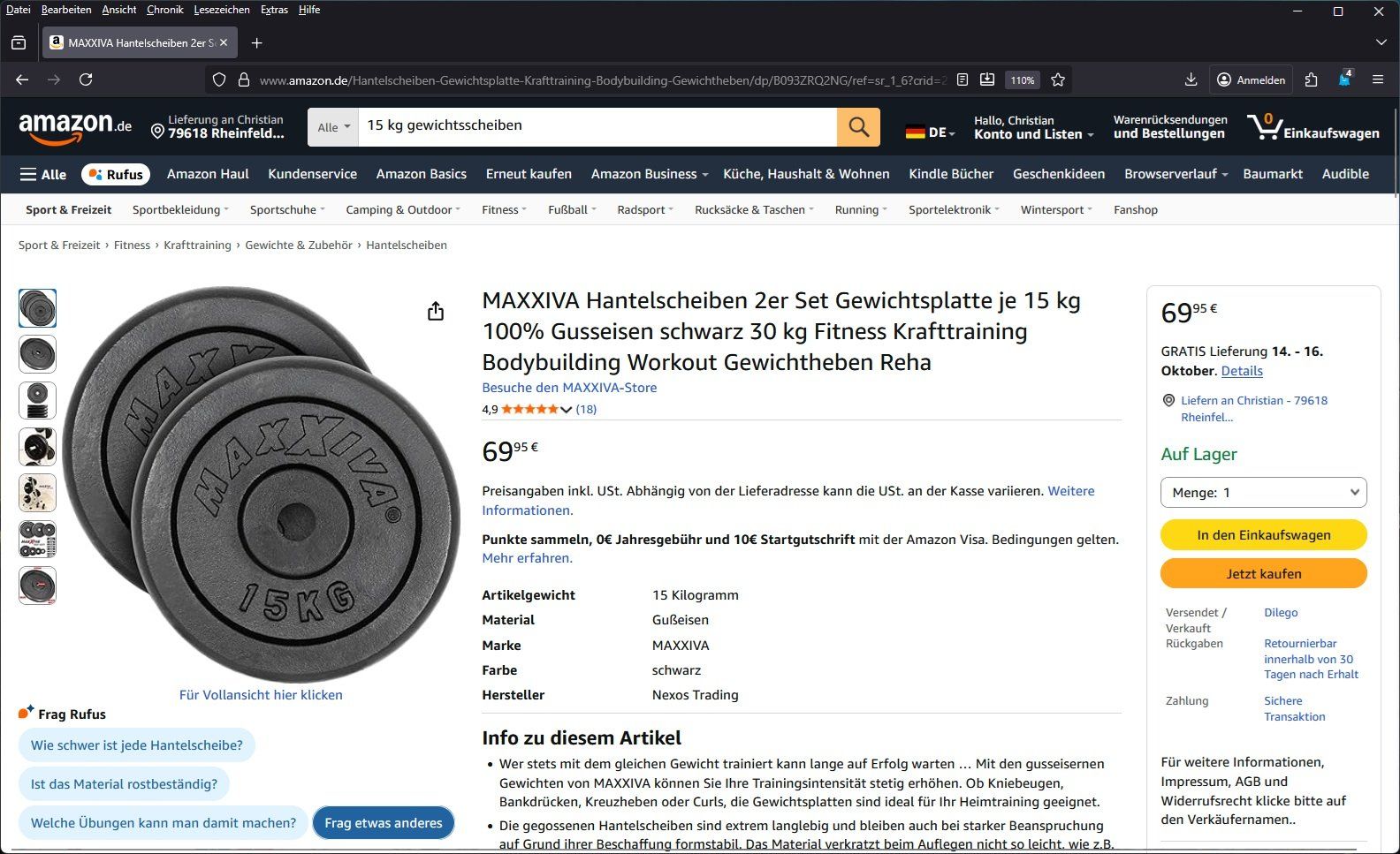 Hanteln & Gewichte: Gewichtsscheiben 15KG Einzelpreis – Gebraucht aus Zeglingen von cob_lfn5 1