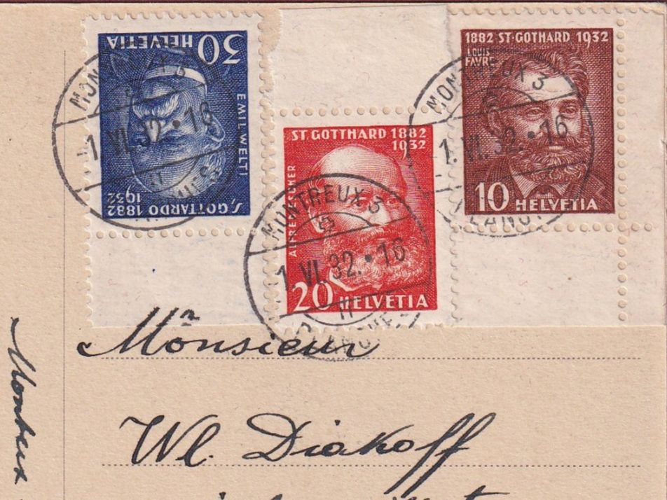 Cartoline postali: Les Avants - 1932 / Cinquantenaire du Gotthard – Usato da Orvin venduto da Pyaeschli 2