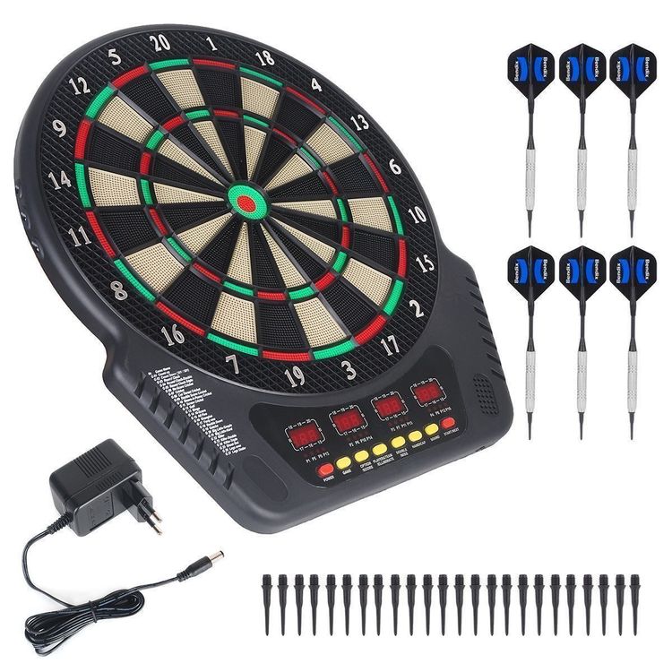 Elektronische Dartscheibe Set – 27 Spiele, 243 Varianten, Sprachansagen, 6 Darts & 24 Spitzen