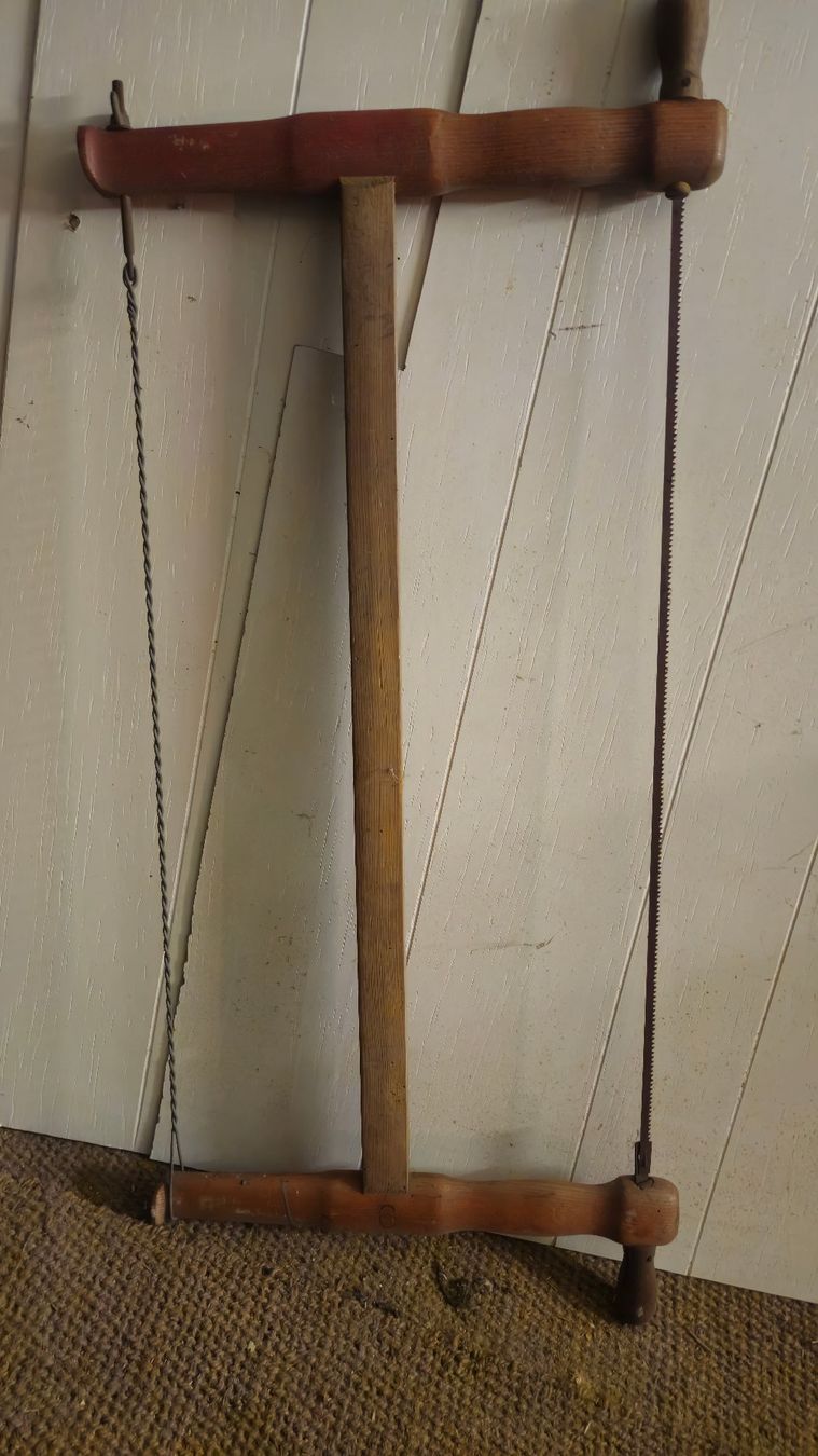 Sägen: Handsäge antik/vintage mit Holzrahmen und Spannkette – Gebraucht aus Suhr von Jensdetlef
