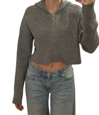 Bershka Strickjacke mit Kapuze, Grau, Grösse M-L, Top!