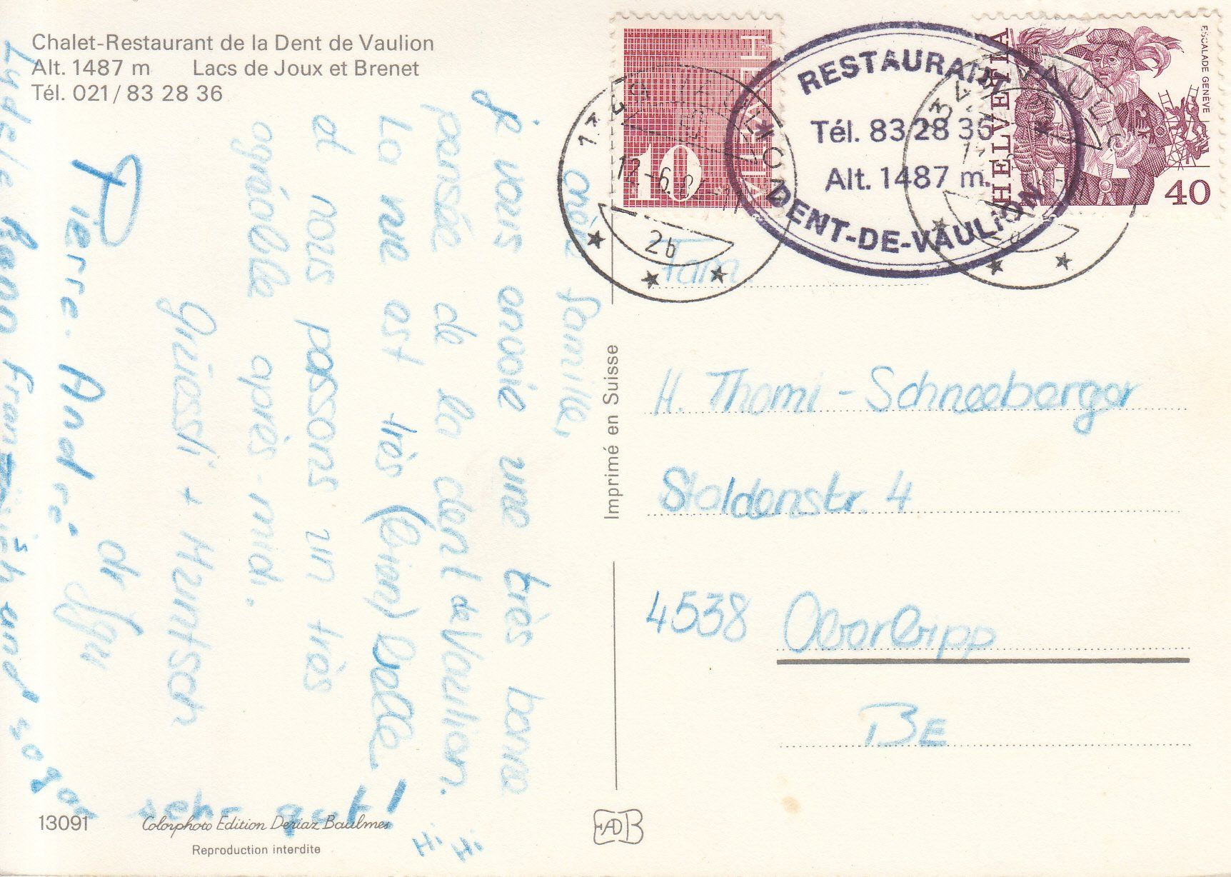 Cartoline postali: Dent de Vaulion 1984 – Usato da Bürglen TG venduto da StampGraf 1