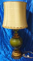 Grosse Vintage Tischlampe – Keramik Olivgrün/Gold–3-flammig