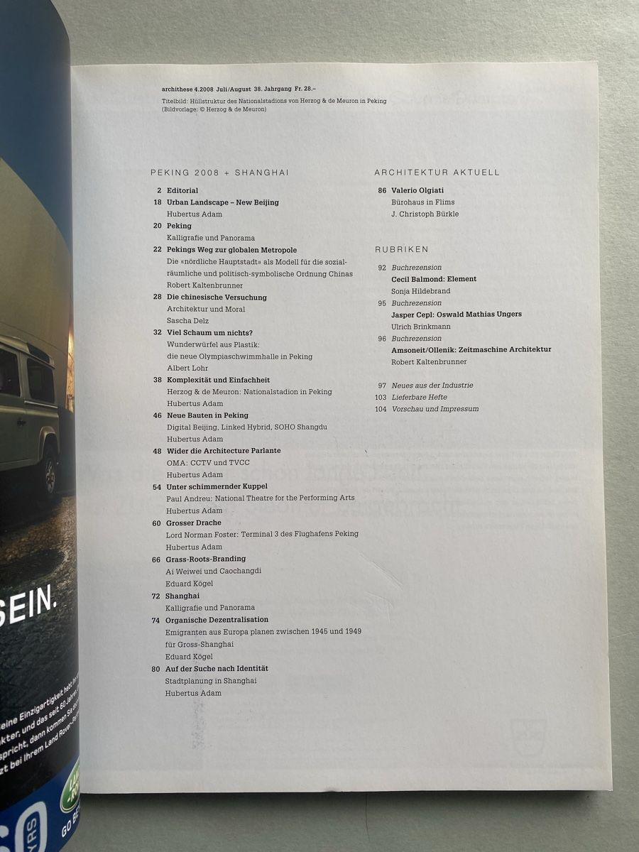 Zeitschriften & Magazine: Archithese Architecture Magazine - Peking 2008 + Shanghai – Gebraucht aus Zürich von lesgarcons 1