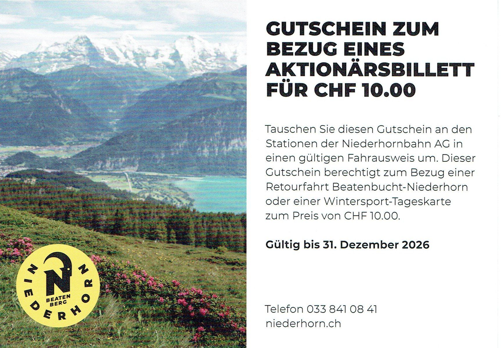 Buoni: Niederhornbahn - Gutschein – Nuovo (secondo la descrizione) da Beatenberg venduto da Sammeln2014