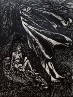 Orig. Holzschnitt, Ernst Barlach, Walpurgisnacht, Hexenreise