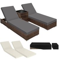 2er Set Sonnenliegen Rattan mit Tisch Schutzhülle KORANA