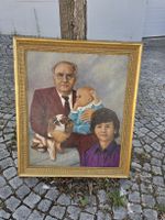 Ölgemälde Porträt Familie mit Hund signiert Rieger
