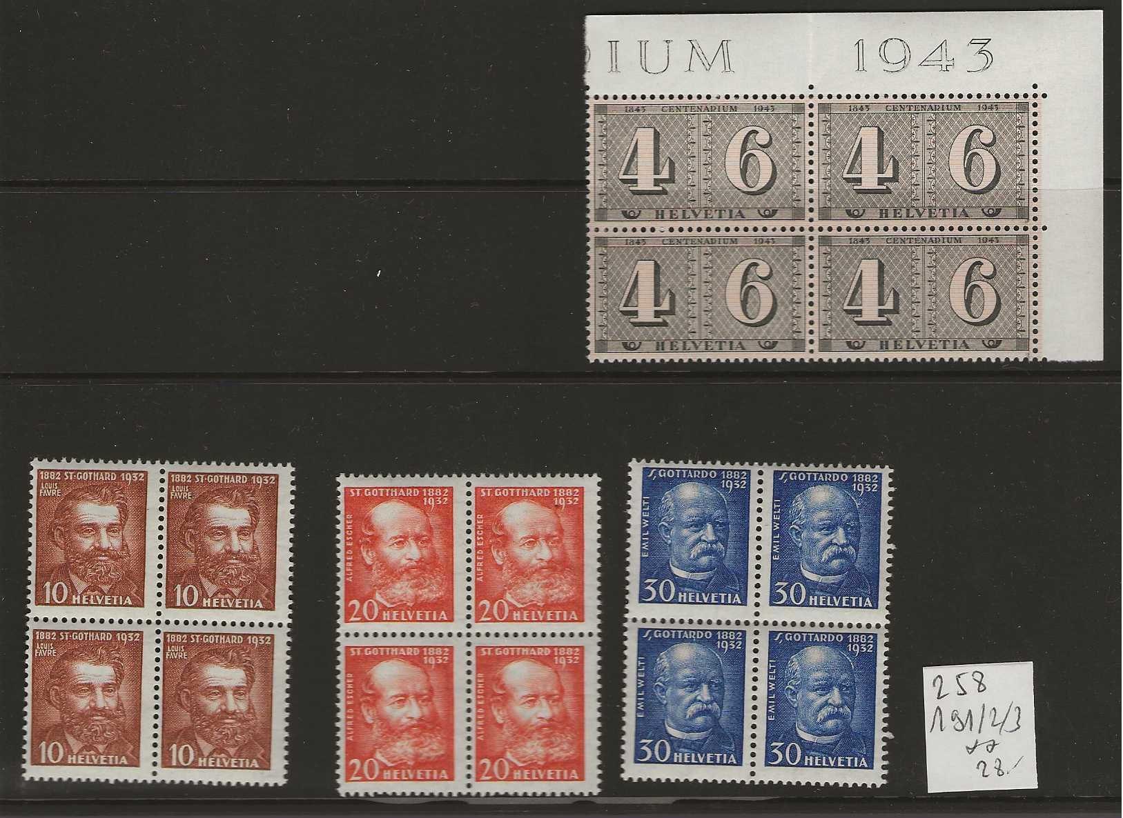 Tutti i francobolli: timbre 191-192-193-258 ** bloc de 4 – Usato da Sorvilier venduto da carose01