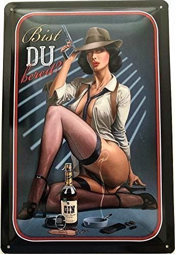 Insegne: Blechschild-PINUP GIRL MIT GIN FLASCHE- – Nuovo e nell'imballaggio originale da Rupperswil venduto da big-one-sale