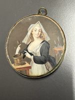 Antike Miniatur Malerei, Portrait einer jungen Frau. Frivol