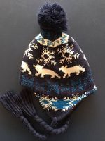 Gr. 48 (1-1.5 J.) Wollkappe blau mit Eisbär für warme Ohren