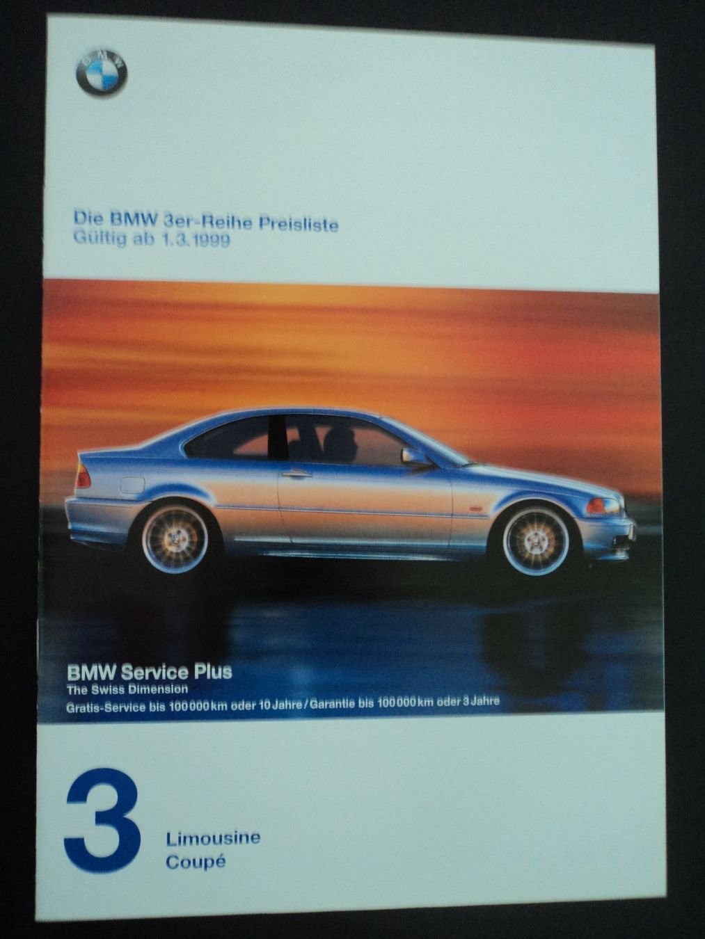 BMW Dokumente: Prospekt Preisliste BMW 3er 1999 mit Coupé – Gebraucht aus Schwarzenburg von modelCARama