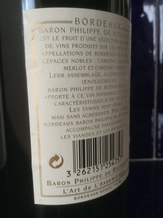 Étiquette Vin Bordeaux Baron Philippe De Rothschild Saint-Émilion 1988
