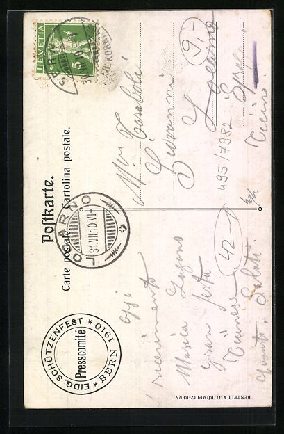 Cartoline postali: Bern, Eidgenössisches Schützenfest 191 – Usato da Berlin venduto da bartko-reher 1