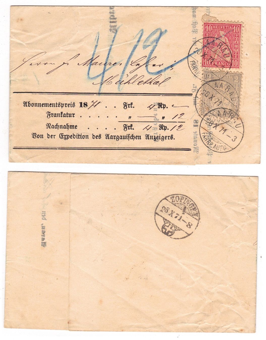 Tutti i francobolli: Lettre de Aarau pour Mühlethal le 28.X.71 – Usato da La Tour-de-Peilz venduto da amjust