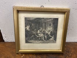 Gravure ancienne encadrée - La couturière campagnarde.