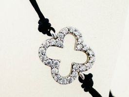 Kleeblatt Armband Sterling Silber m. Strass-Steinen, Schwarz