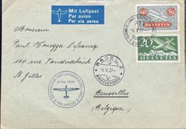 Schweiz Flugpostbrief 1939 Basel-Brüssel | 20+50 Rp