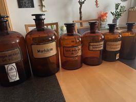 Alte Apothekerflaschen, braun, Vintage, Deko, 6 Stk.