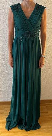 Abendkleid lang dunkelgrün mit Pailletten