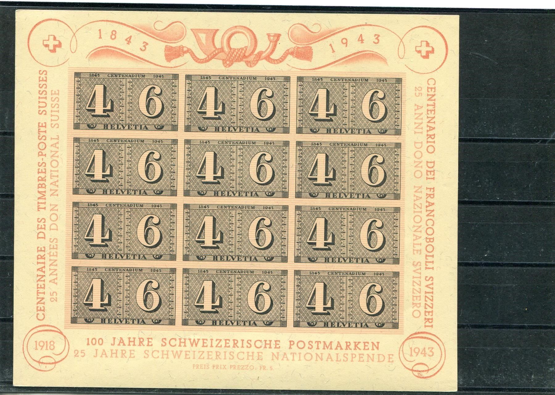 Tutti i francobolli: 1943 ZH Block gross postfrisch – Usato da Winterthur venduto da Kyoung