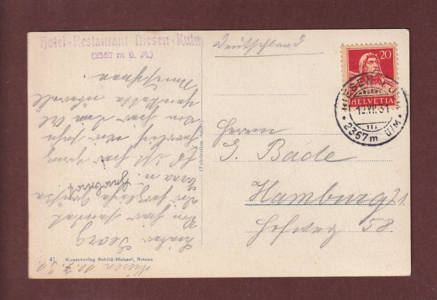 Cartoline postali: NIESEN-KULM - 1931 – Usato da Pully venduto da nicecards 1