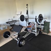 Hantelbank Gorilla Sports mit Gewichten