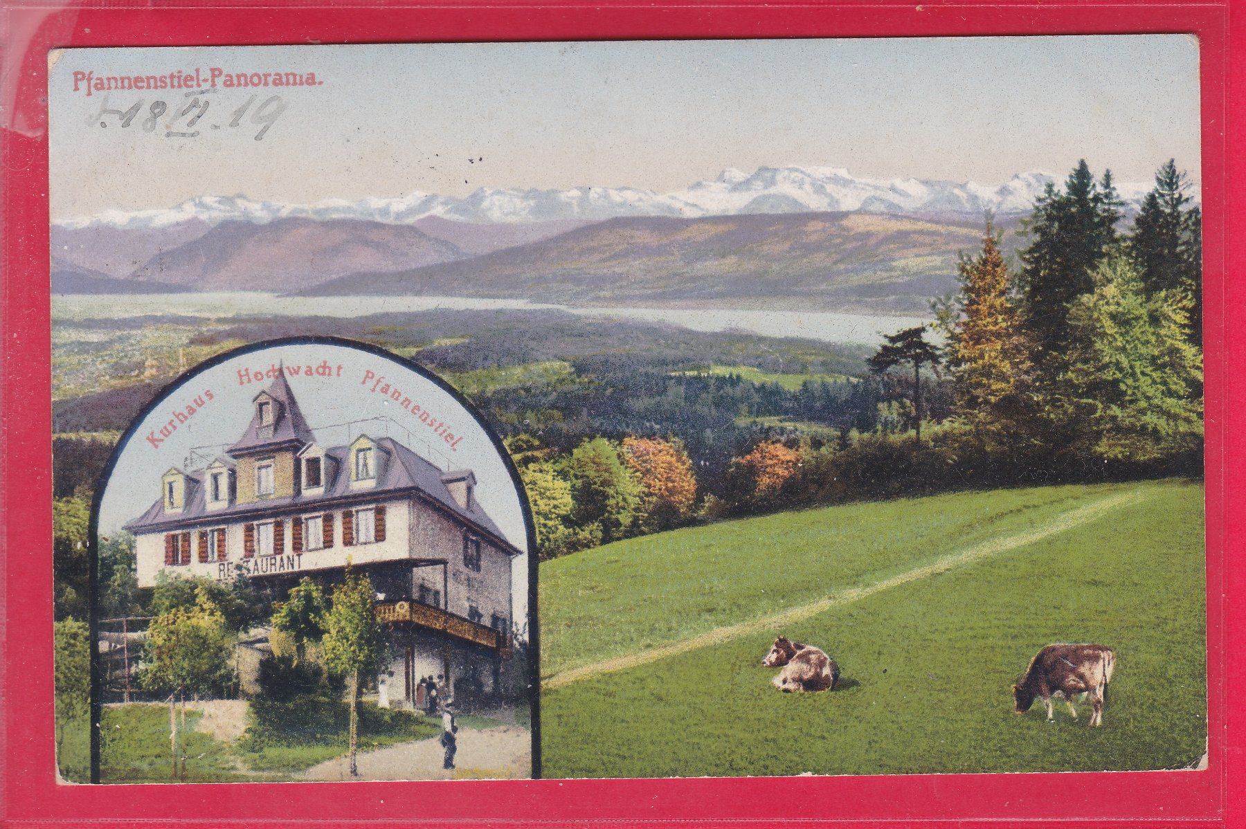 Cartoline postali: PFANNENSTIEL - PANORAMA, 20.6.1919 – Usato da Oberrieden venduto da Gebirgsstelze